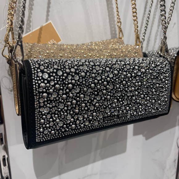 MICHAEL KORS Jet Set Medium Embellished Metallic Leather Clutch Crossbody
Black - Picture 12 of 16